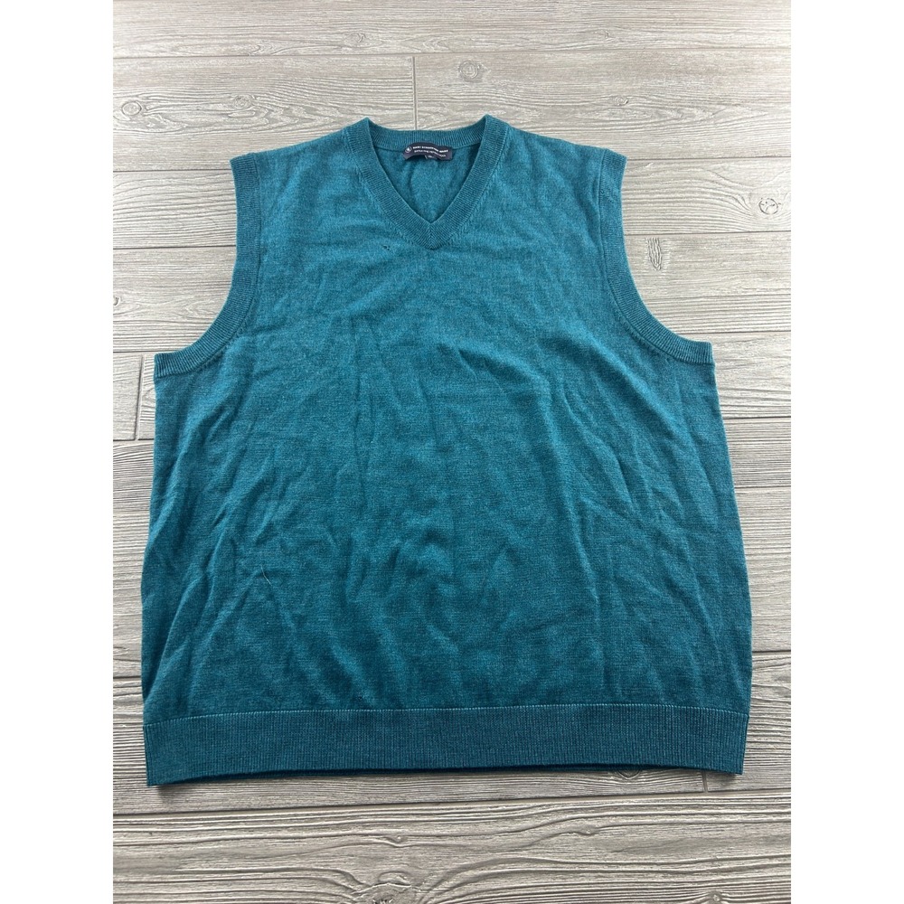 Hart Schaffner Marx Extra Fine Merino Wool V-Neck Green Sweater Vest XL Mens